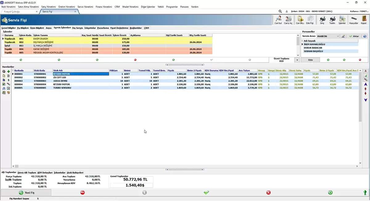 Servis AKINSOFT program görünümü