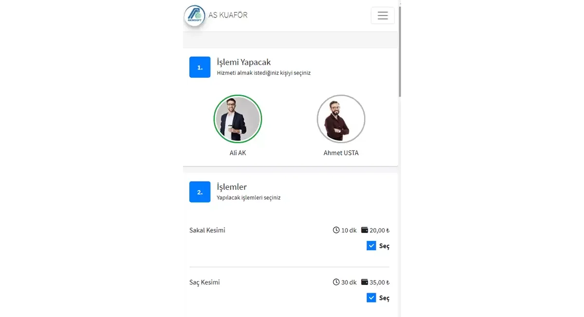 ProKuaför · Program görünümü 4